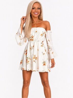 Lulus Floral Off Shoulder Mini Dress XS | Flowy Bell Sleeve Hot Girl Summer 🌸✨